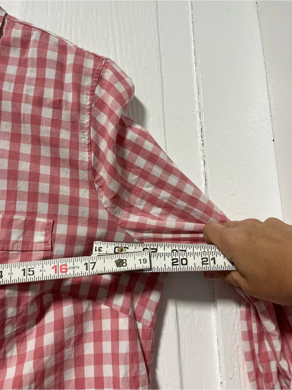 J Crew Button Down Pink & White Gingham cotton poplin shirt size Medium